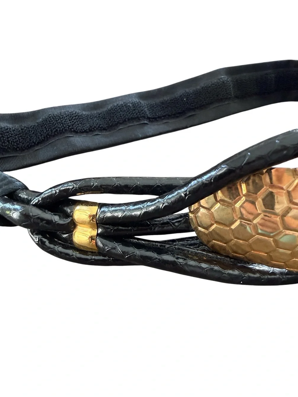 Vintage Adjustable Honeycomb Statement Belt Black Gold One Size